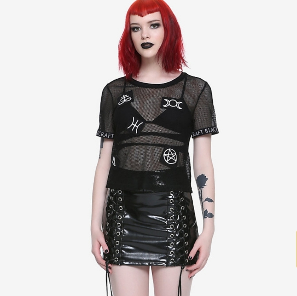 NWT! BlackCraft Cult Symbols Girls Fishnet Crop